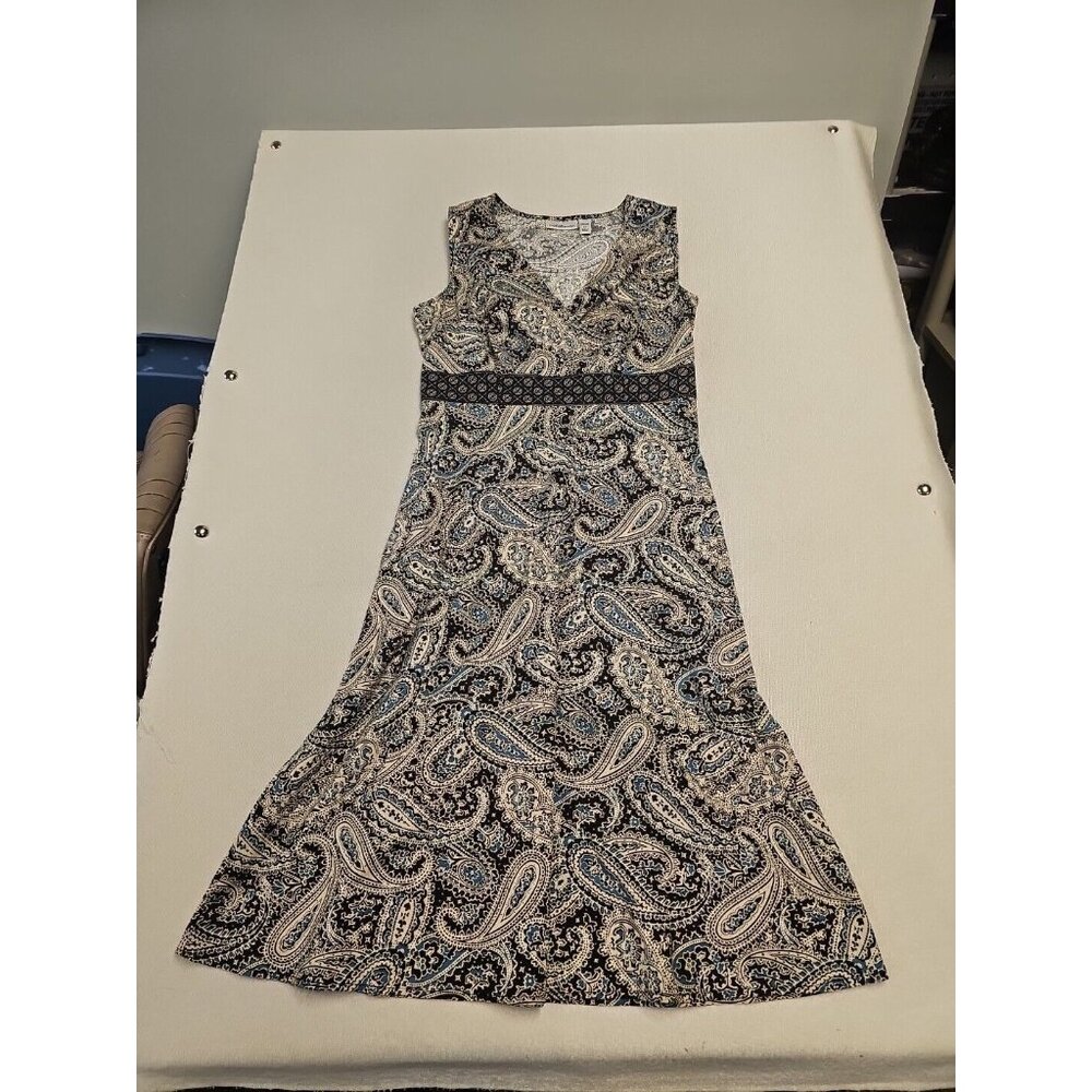 Croft‎ & Barrow Petite Paisley Sleeveless V-Neck Dress Blue Black 6P RN73277